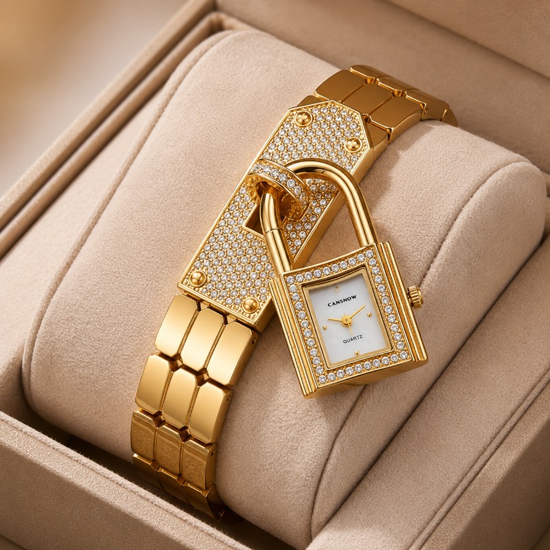 Luxury Watch Female - Gold Lock-Shaped Women's Watch Luxury Diamond