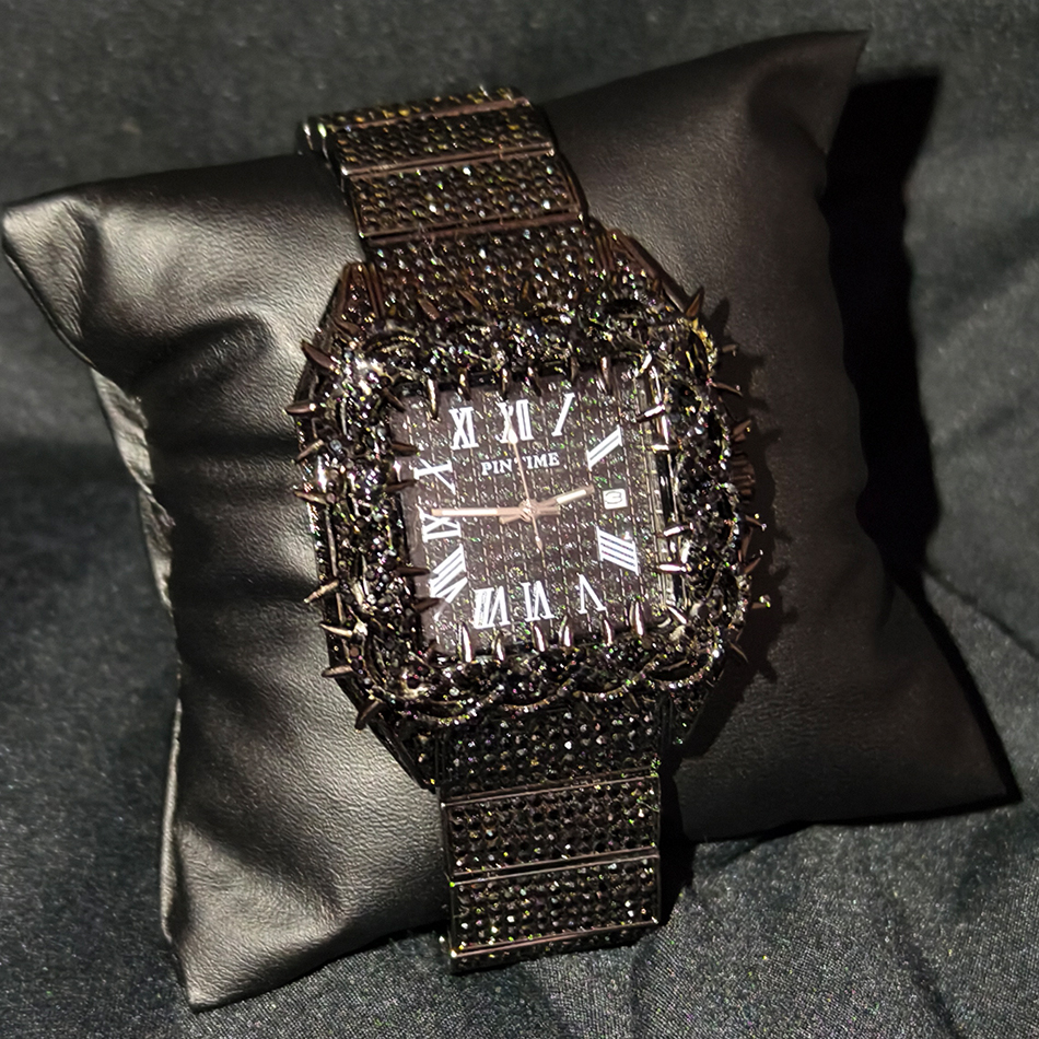 Luxury Watch Ap - Black Spiked Diamond Quartz Watch Hip