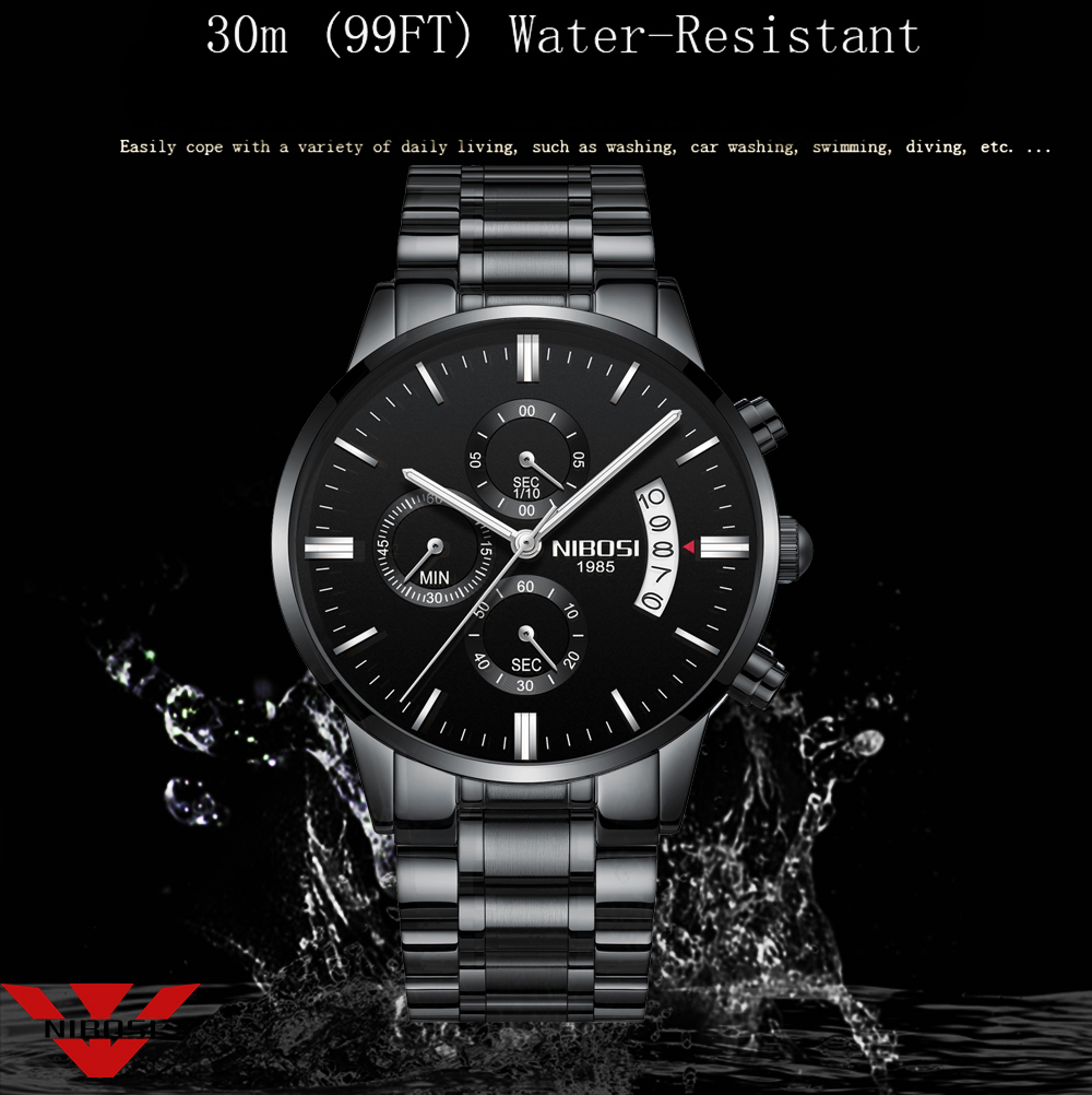NIBOSI Stainless Steel Black Q - Luxury Watch All Black のレビューと価格