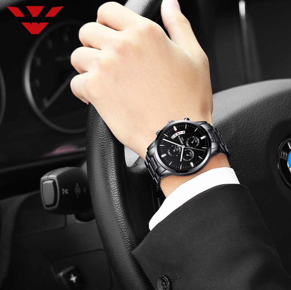 NIBOSI Stainless Steel Black Q - Luxury Watch All Black のレビューと価格