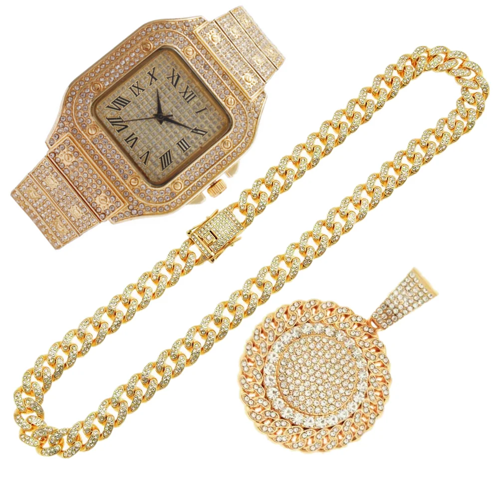 2pcs Iced Out Watches Necklace - Luxury Watch Miami のレビューと価格