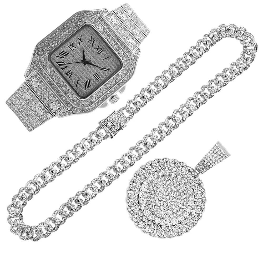 2pcs Iced Out Watches Necklace - Luxury Watch Miami のレビューと価格