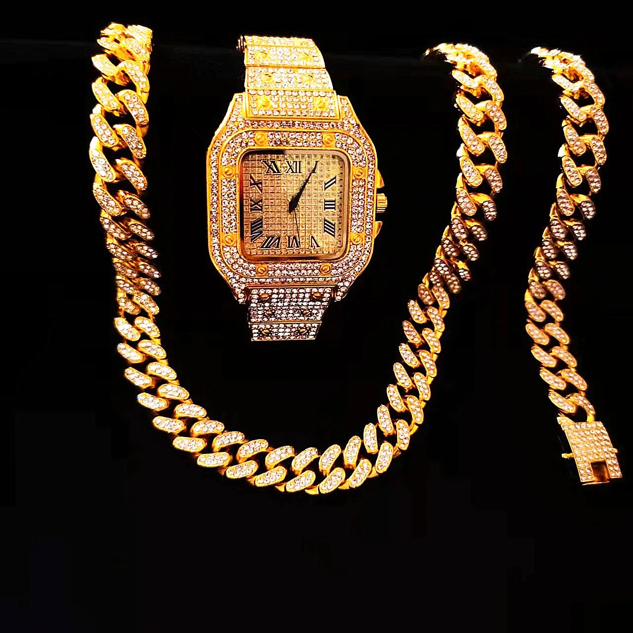 2pcs Iced Out Watches Necklace - Luxury Watch Miami のレビューと価格