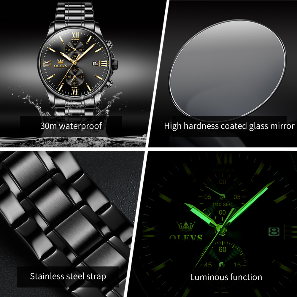 OLEVS 2886 Classic Black Quart - Luxury Watch All Black のレビューと価格