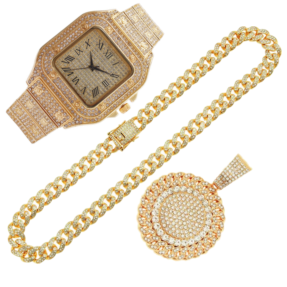 2pcs Iced Out Watch Necklace P - Luxury Watch Miami のレビューと価格