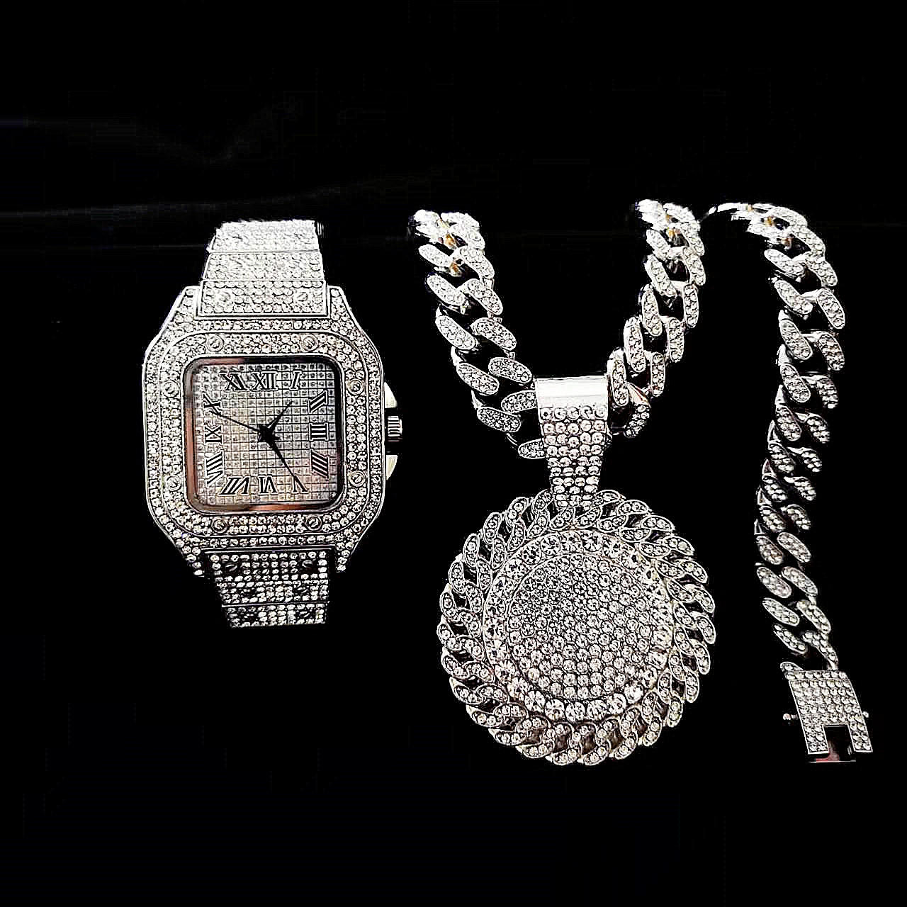 2pcs Iced Out Watch Necklace P - Luxury Watch Miami のレビューと価格