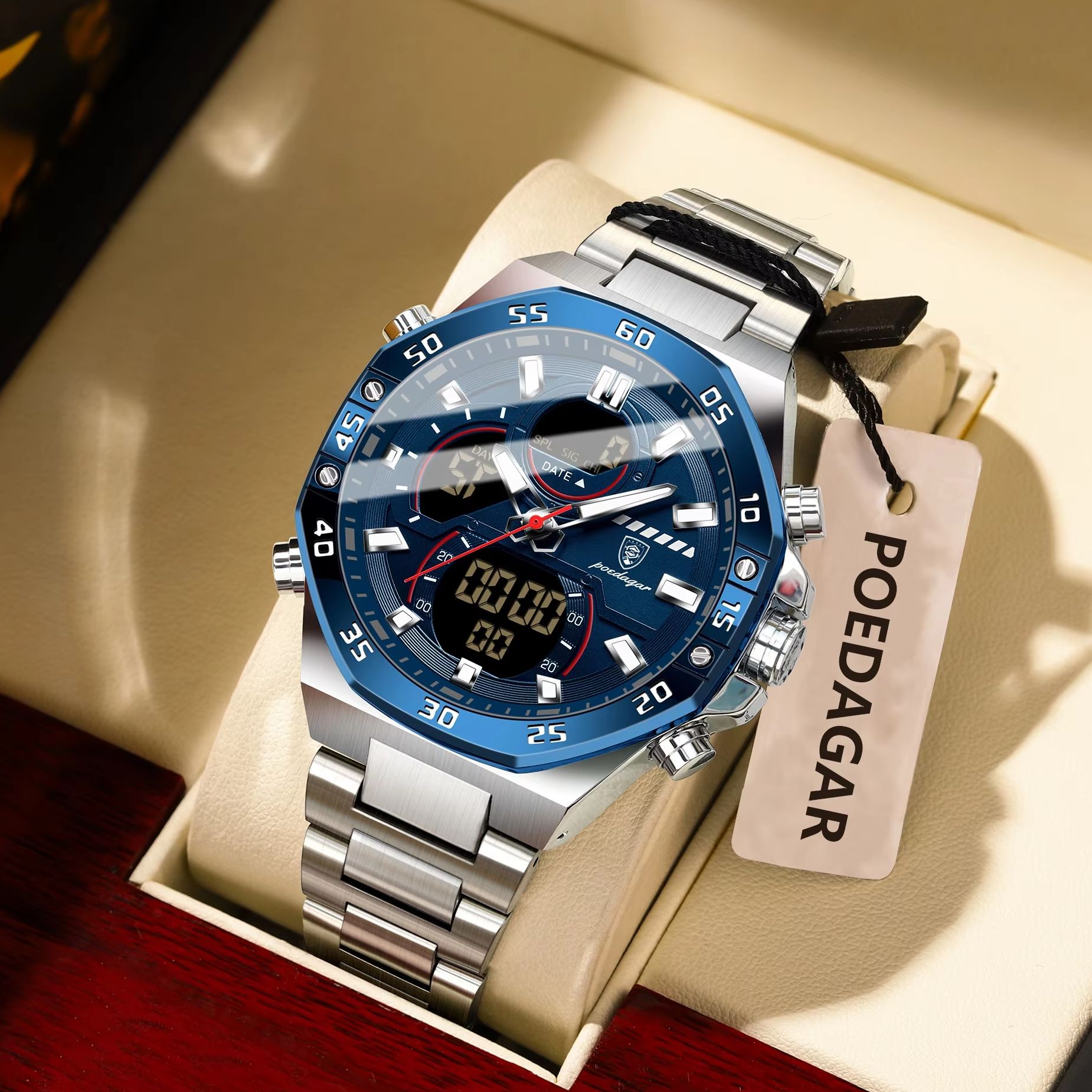 POEDAGAR Top Men Clock LED Lum - Minute Repeater Watch のレビューと価格