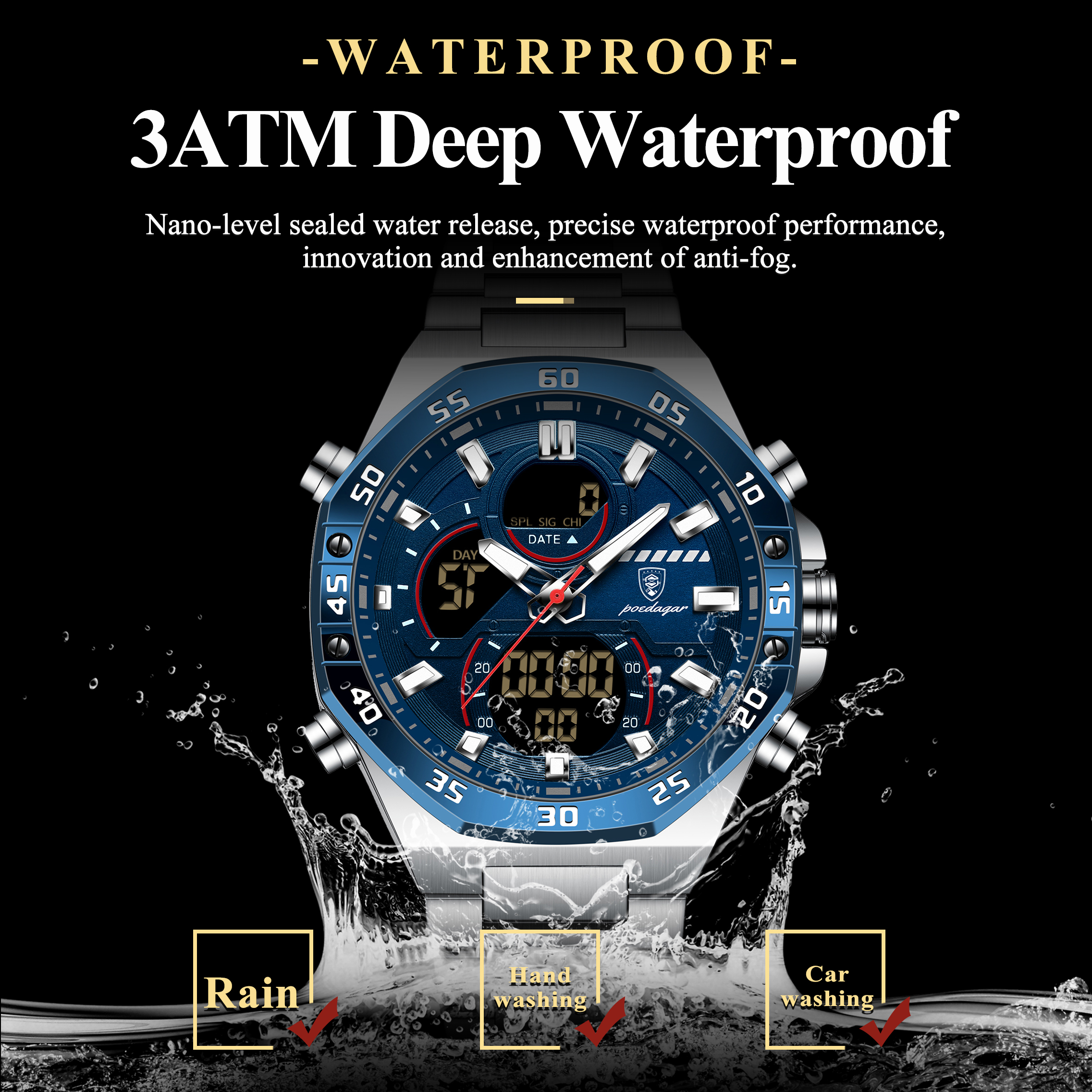 POEDAGAR Top Men Clock LED Lum - Minute Repeater Watch のレビューと価格