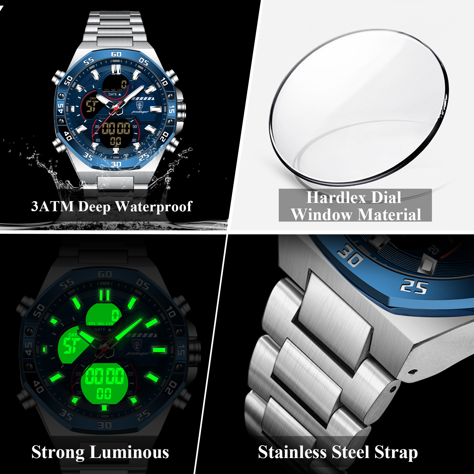 POEDAGAR Top Men Clock LED Lum - Minute Repeater Watch のレビューと価格