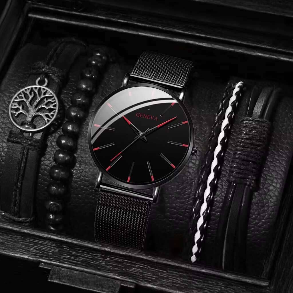 5PCS/Set Luxury Men Business W - Luxury Watch All Black のレビューと価格