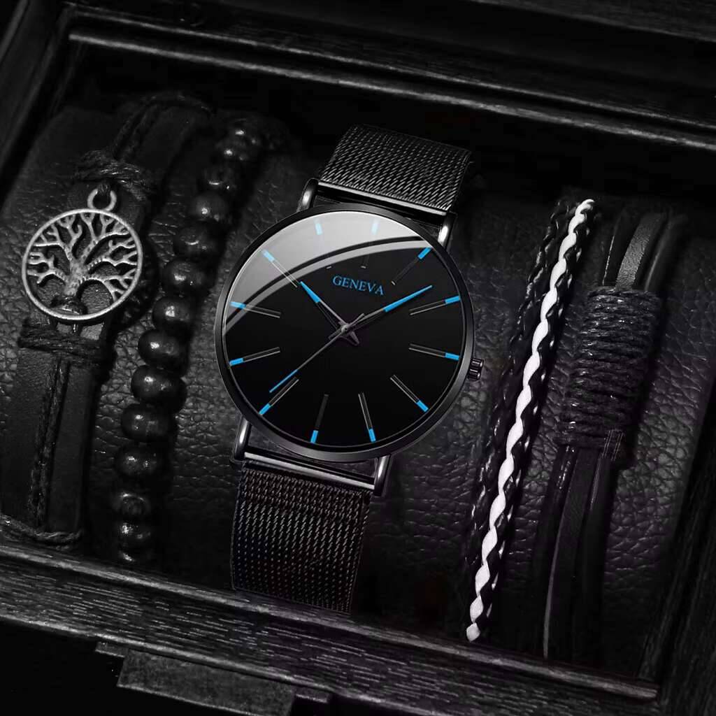 5PCS/Set Luxury Men Business W - Luxury Watch All Black のレビューと価格