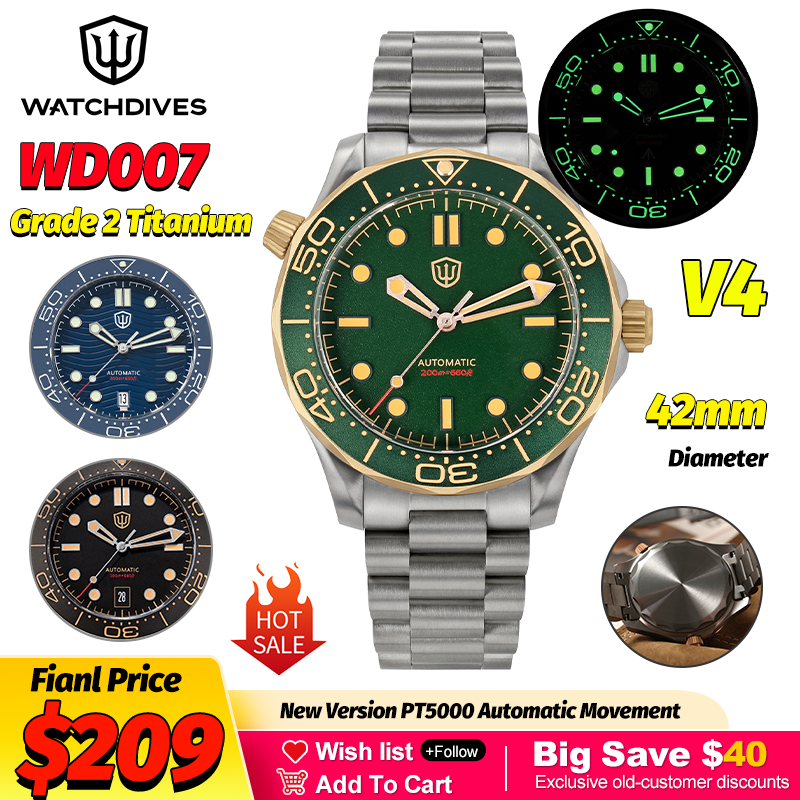 Watchdives WD007 V4 42Mm Titan - Luxury Watch Dial のレビューと価格