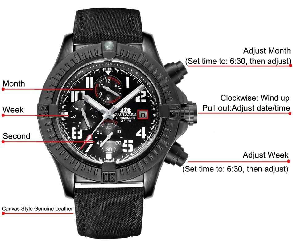 Automatic Mens Watch Self Wind - Luxury Watch All Black のレビューと価格