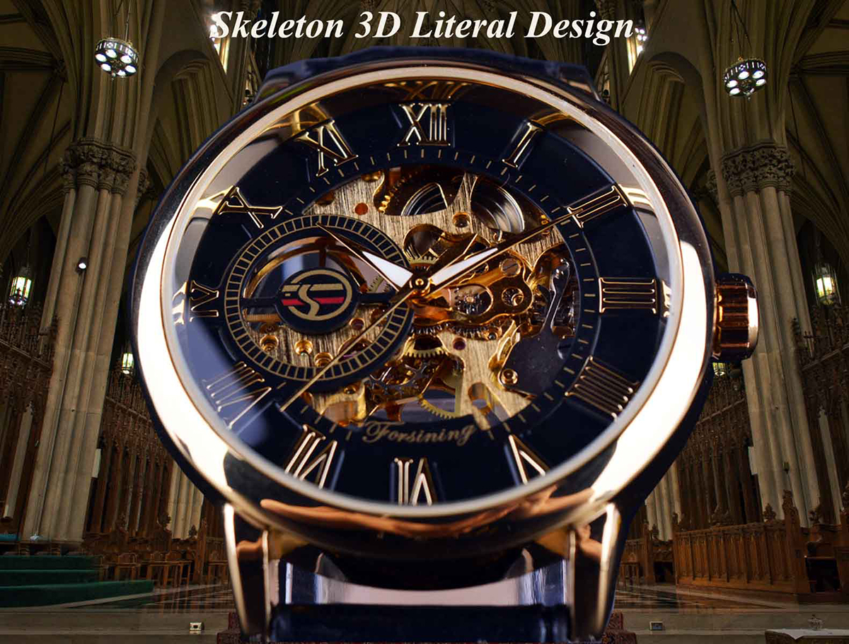 Forsining 3d Logo Design Hollo - Luxury Watch All Black のレビューと価格