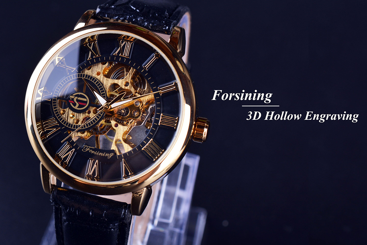 Forsining 3d Logo Design Hollo - Luxury Watch All Black のレビューと価格
