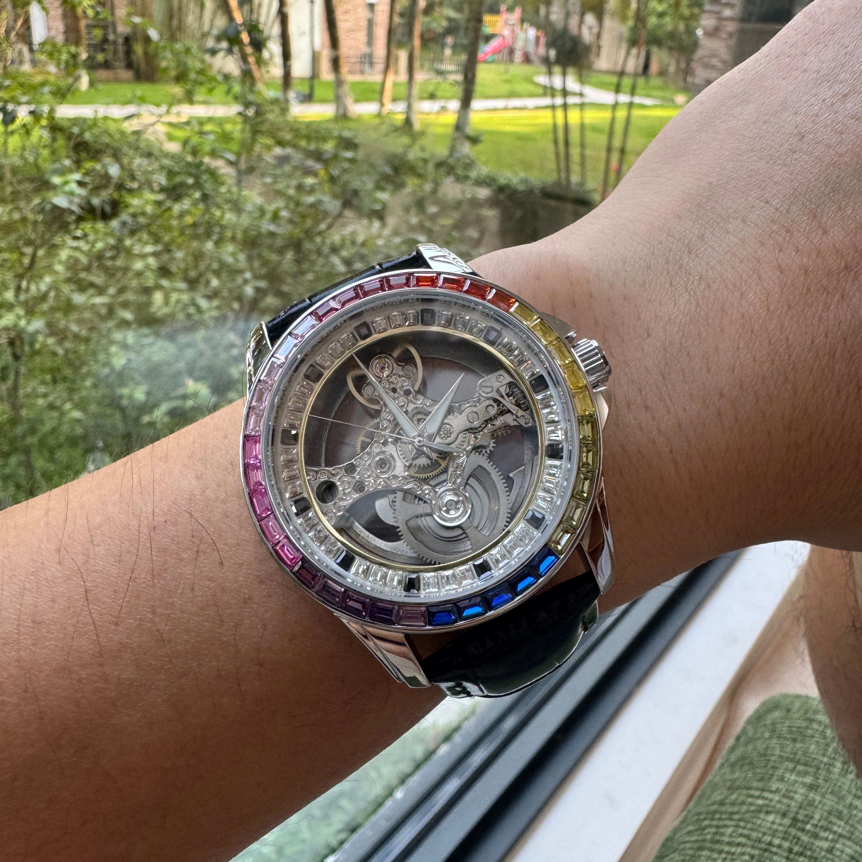 AOKULASIC Luxury Skeleton Auto - Luxury Watch All Black のレビューと価格