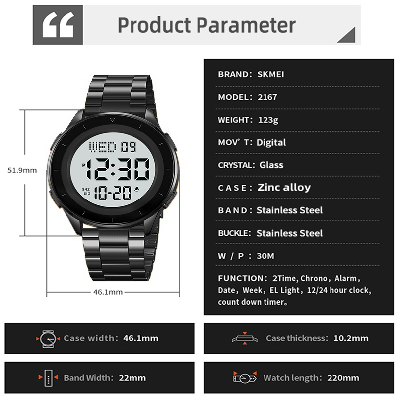 Skmei Dual Time Zone LED Digit - Minute Repeater Watch のレビューと価格