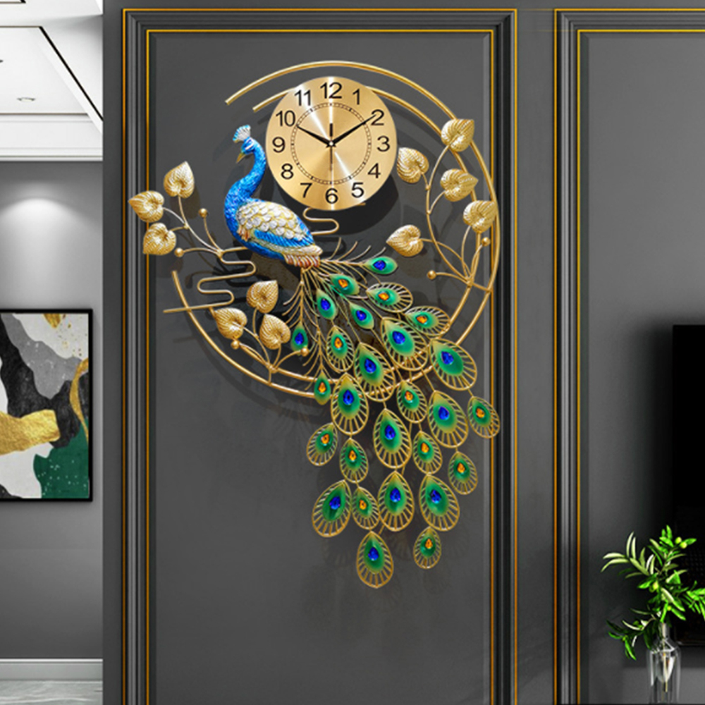 Peacock Art Wall Clock, Large  - Luxury Watch House のレビューと価格