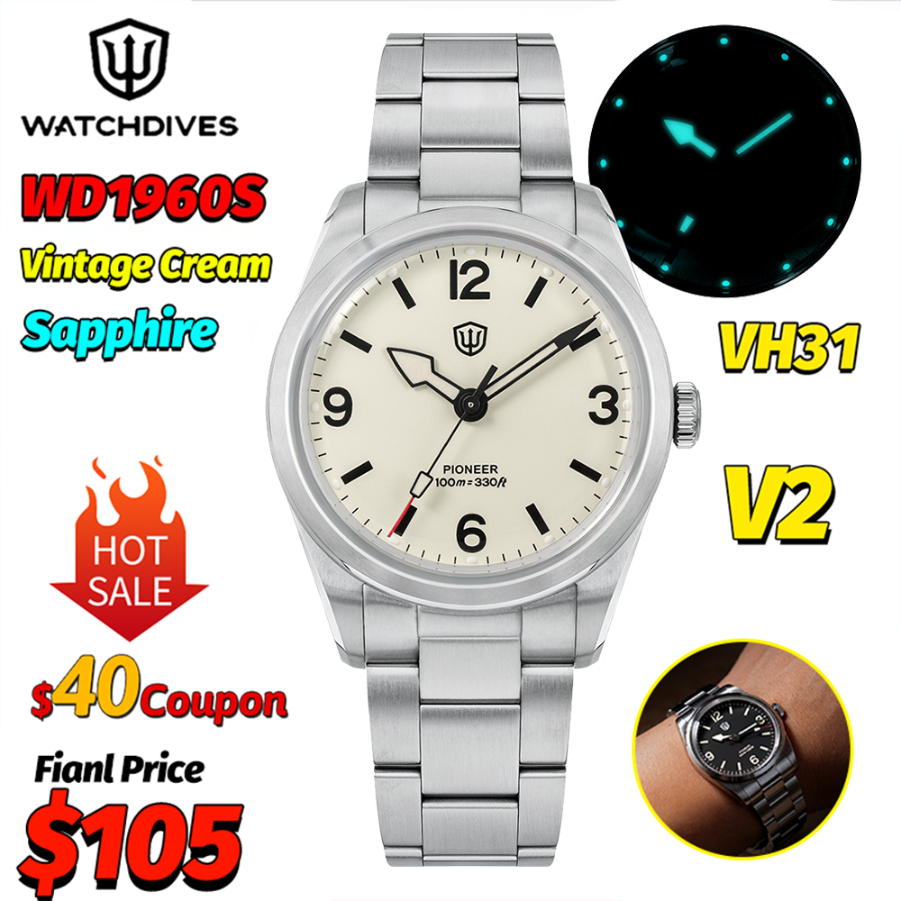 Watchdives WD1960S V2 Vintage  - Luxury Watch All Black のレビューと価格